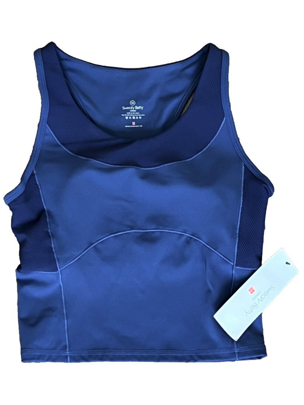 NWT Sweaty Betty Blue Power Texture Medium Impact Gym Tank with Built-in Bra XS